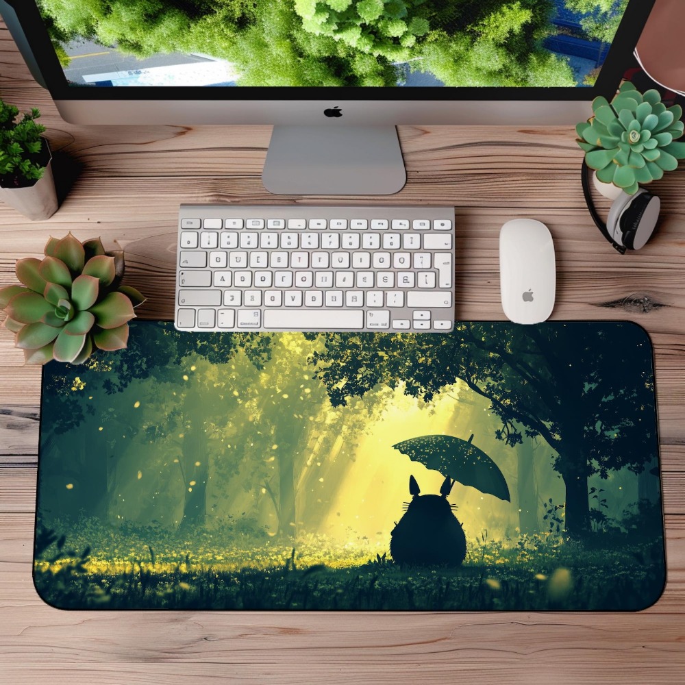 Desk Setup Aesthetic - Dreamy Green Forest Totoro Large Desk