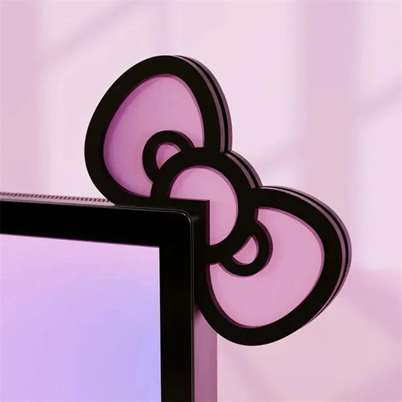 Desk Setup Home - Kawaii Pink Acrylic Bow Monitor Decor