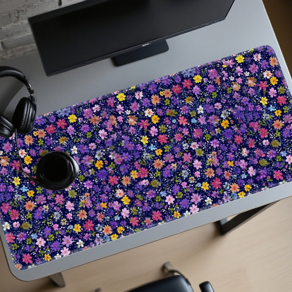 Desk Setup Aesthetic - Floral Pattern Desk Mat Large Dark