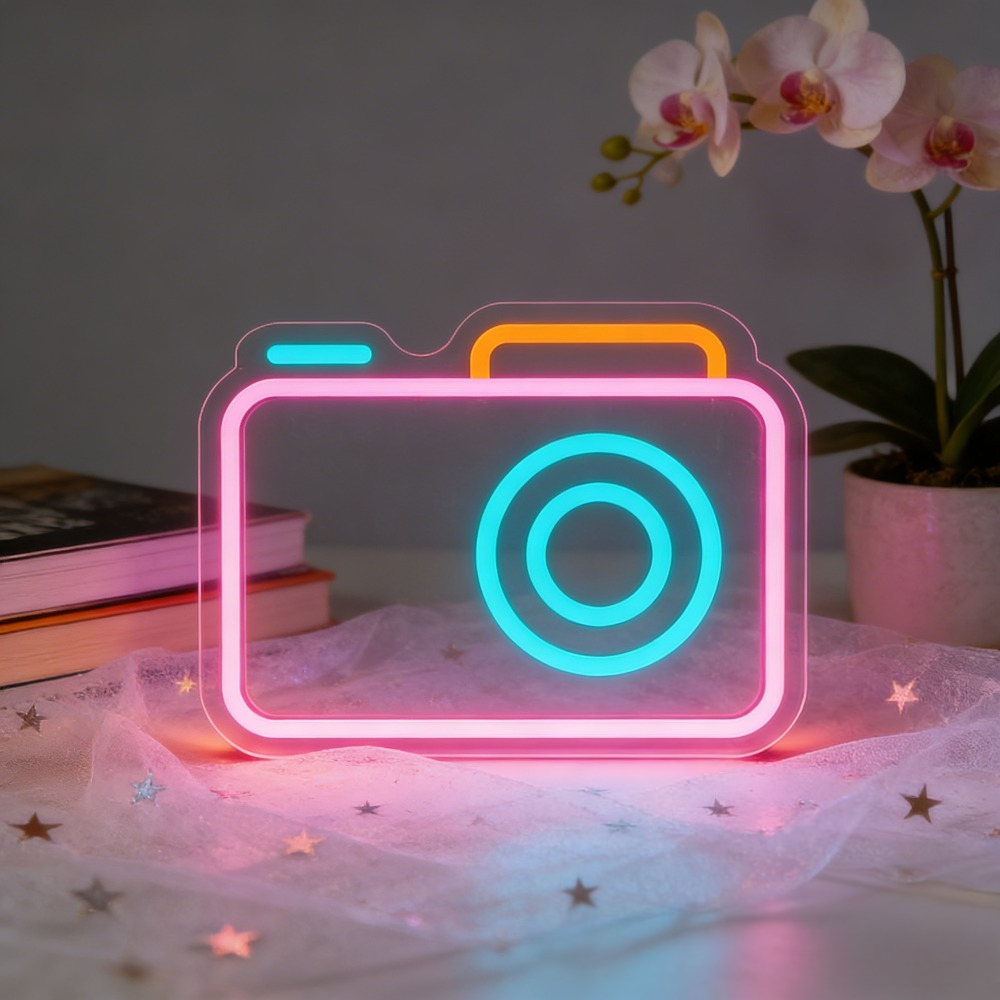 Camera Neon Sign LED Wall Art  - đánh giá và giá Desk Setup Photography