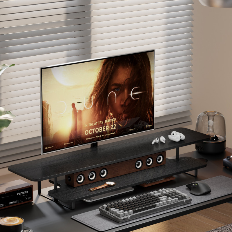 Walnut Finish Monitor Stand Ri - đánh giá và giá Desk Setup With Laptop And Monitor