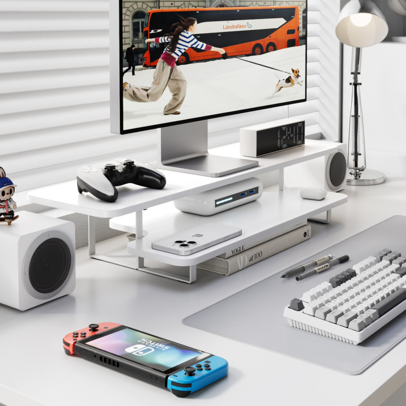 Walnut Finish Monitor Stand Ri - đánh giá và giá Desk Setup With Laptop And Monitor