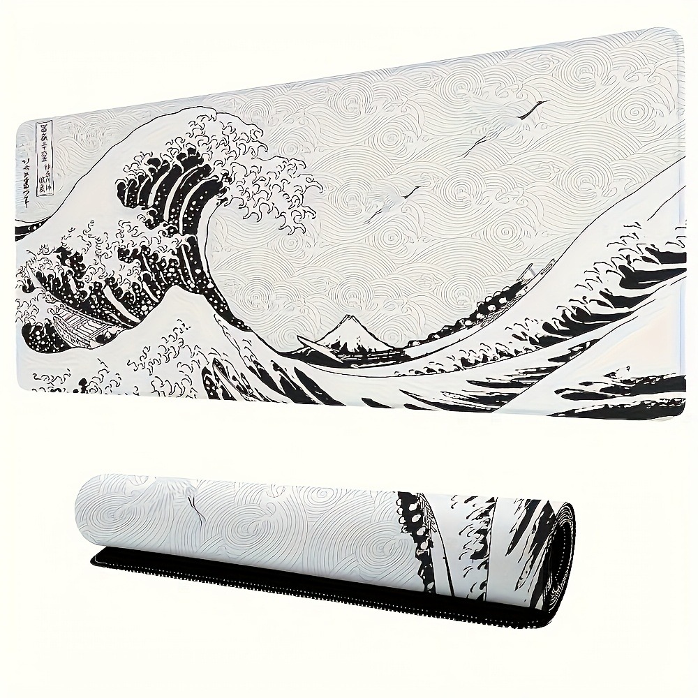 Black White Wave Art XXL Desk  - đánh giá và giá Desk Setup Simple
