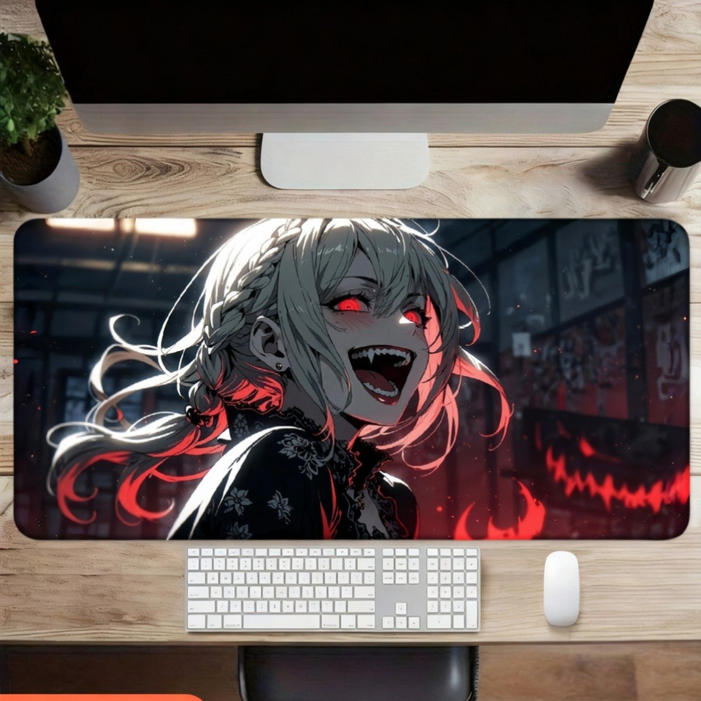An anime girl with red flames  - đánh giá và giá Desk Setup Simple