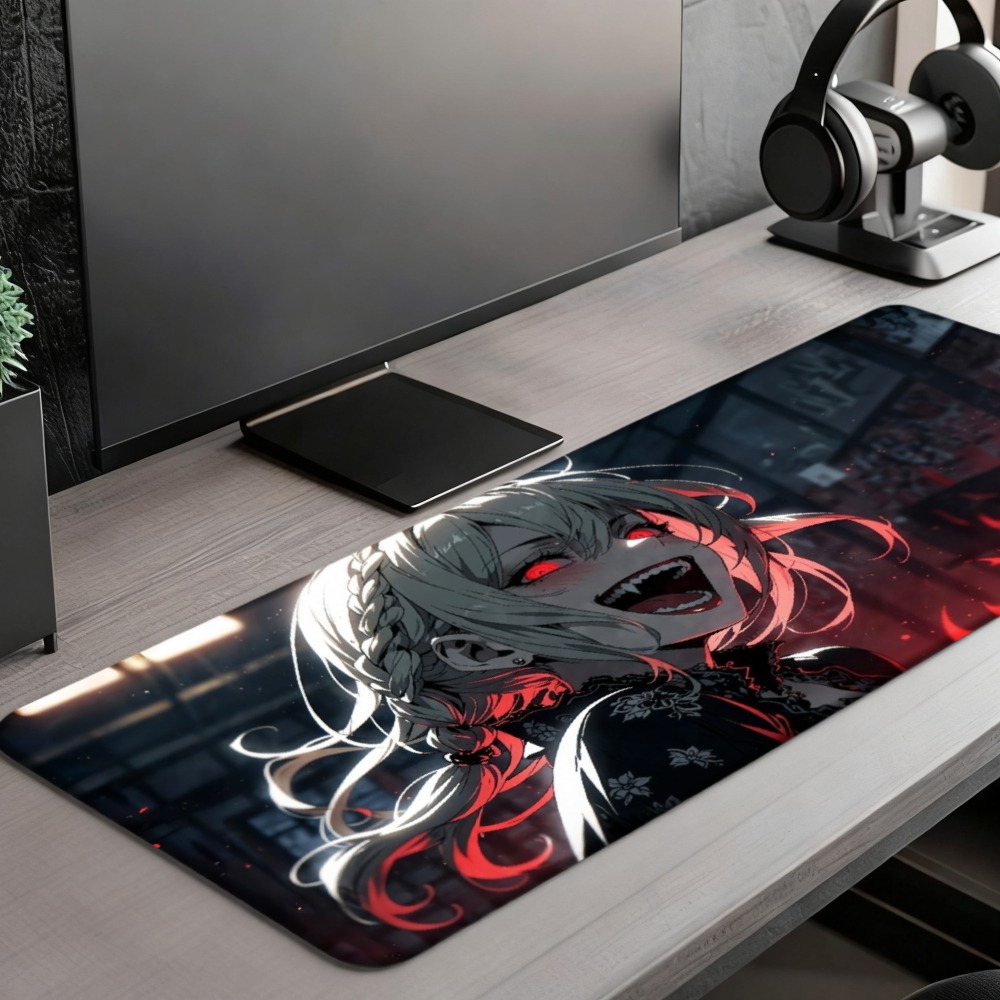 An anime girl with red flames  - đánh giá và giá Desk Setup Simple
