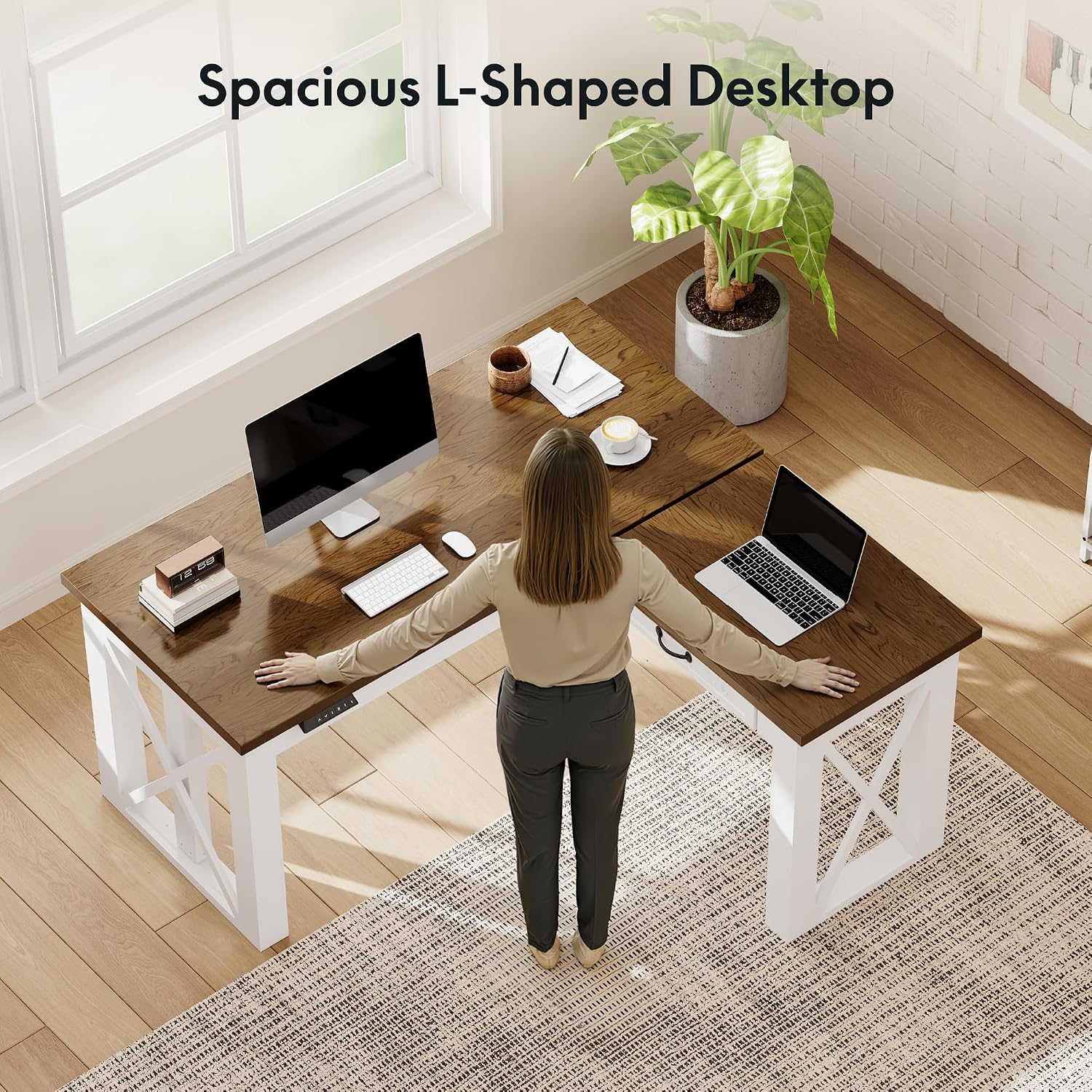 L Shaped Standing Desk with Dr - đánh giá và giá Setup Desk Monitor