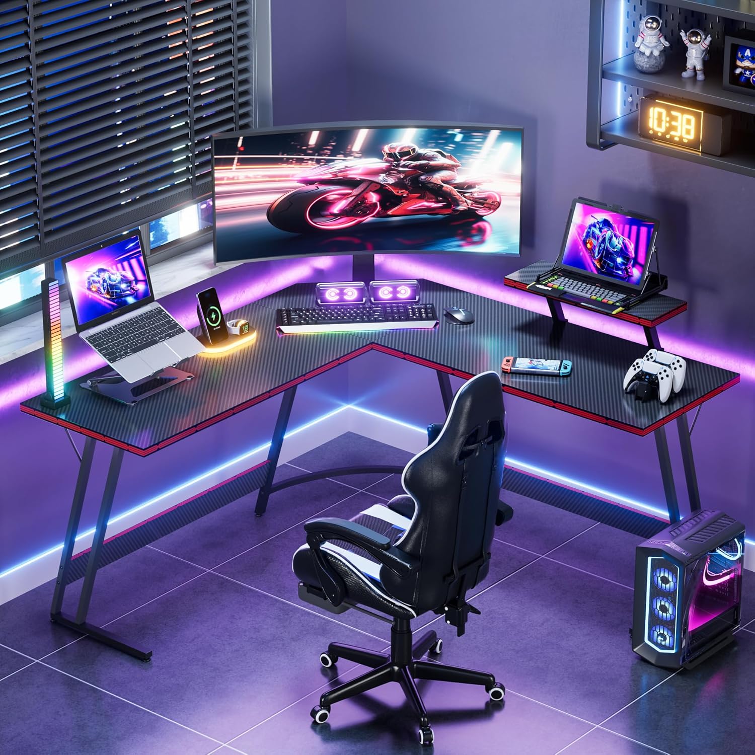 L-Shaped Adjustable Gaming Des - đánh giá và giá Setup Desk Monitor