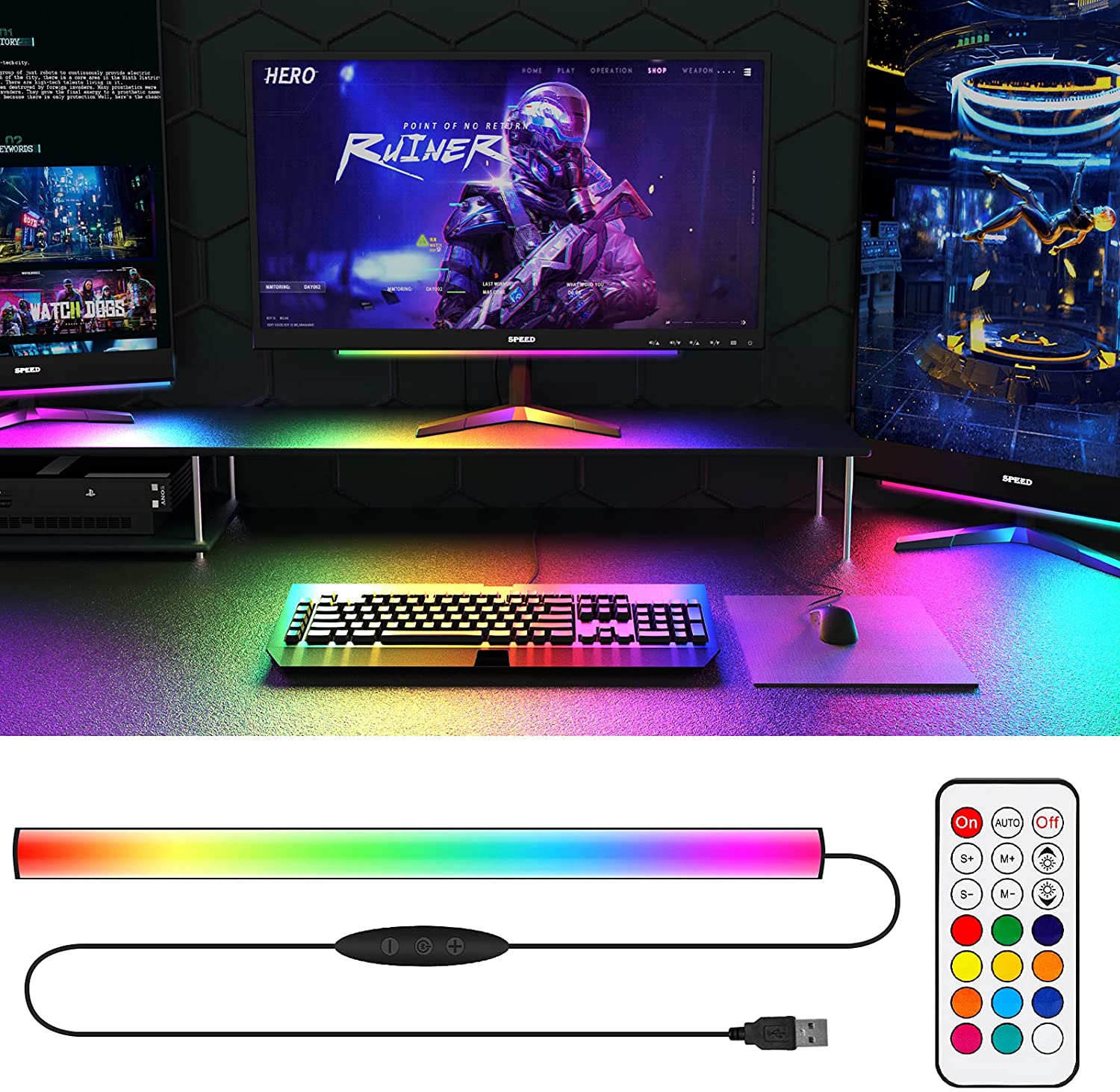 Under Monitor Light Bar RGB Dr - đánh giá và giá Setup Desk Monitor
